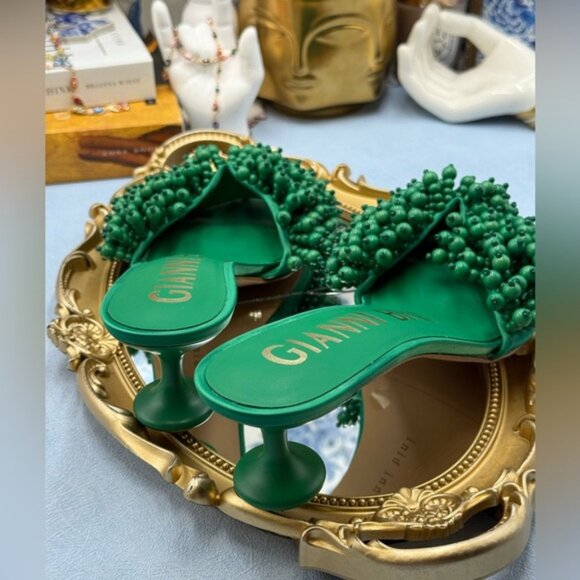 🆕 GIANNI BINI 🧿 NWOB Lonzo Beaded Square Toe Slide Sandals, Savory Green, Sz 8 - Picture 10 of 14